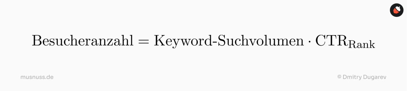 Besucheranzahl ist gleich dem Keyword-Suchvolumen mal CTR für den entsprechenden Rank auf der SERP