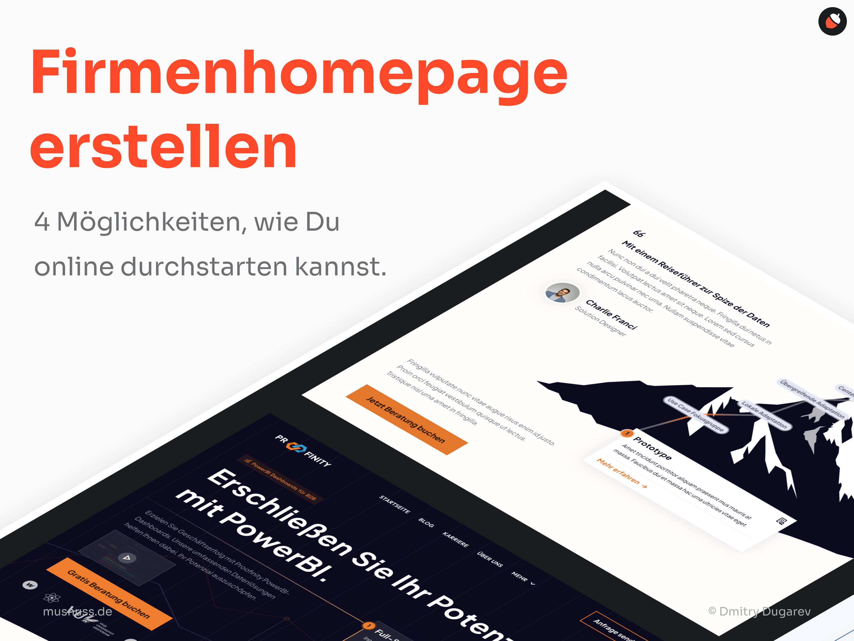 Abbildung mit einer Firmenhomepage und dem Titel des Artikels "Firmenhomepage erstellen"